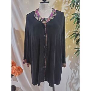 Vikki Vi 2 Piece Tropical Leaf Slinky Stretch Top Jacket Set Plus Size 1X Travel